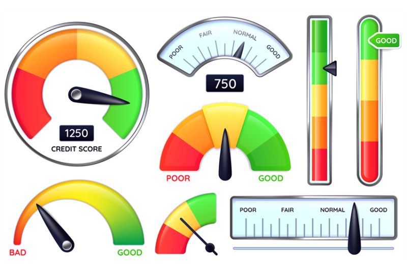 credit-score-meter-credits-rating-measure-poor-or-good-scores-vector