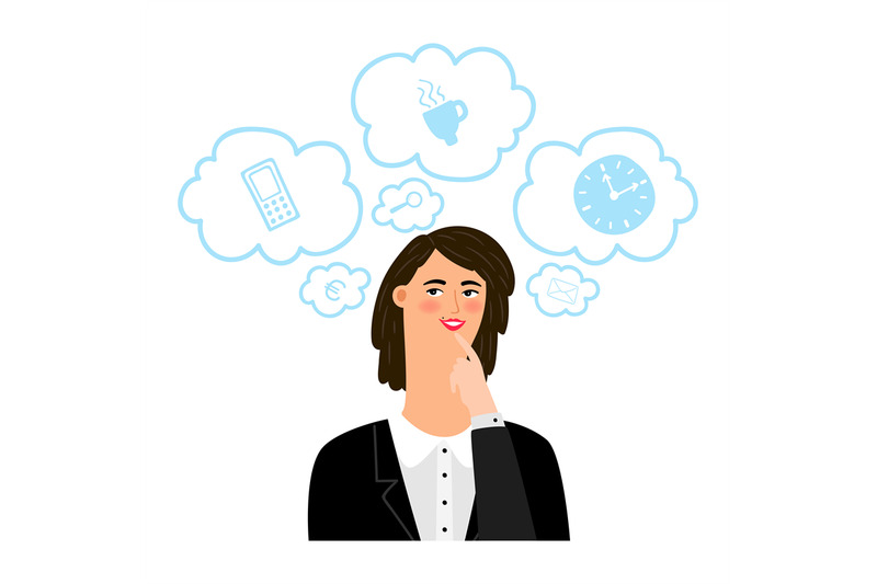 businesswoman-thinks-about-different-business-things-vector-concept