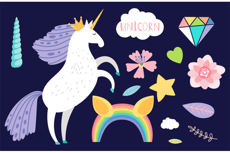 cartoon-unicorn-and-collection-accessorises-vector-illustration