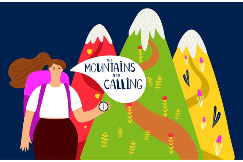 hiking-vector-background-mountains-and-girl-alpinism-concept