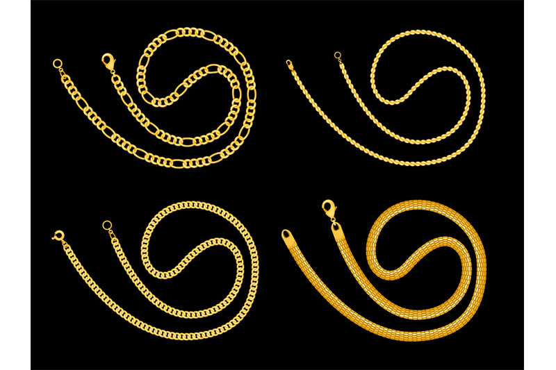rolled-gold-chain-collection-isolated-on-black