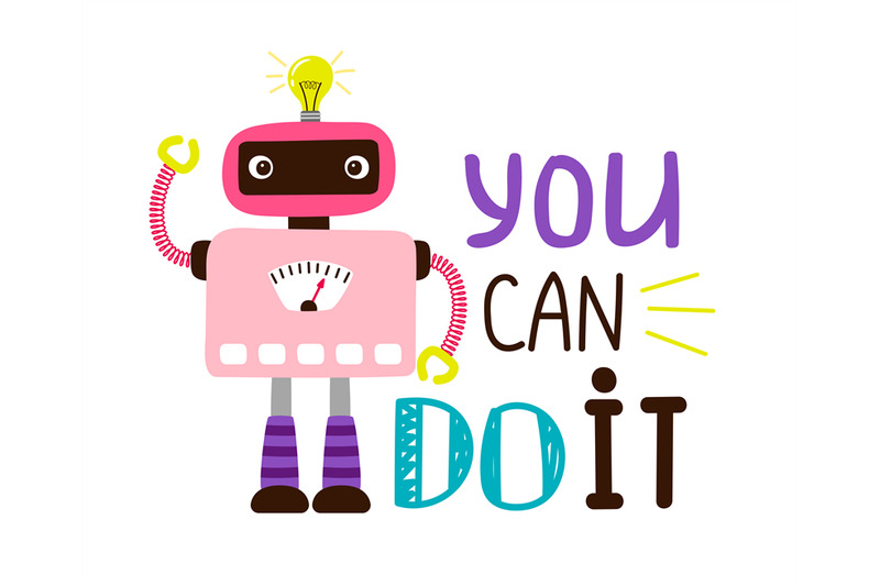 you-can-do-it-design-t-shirt-print-cartoon-robot