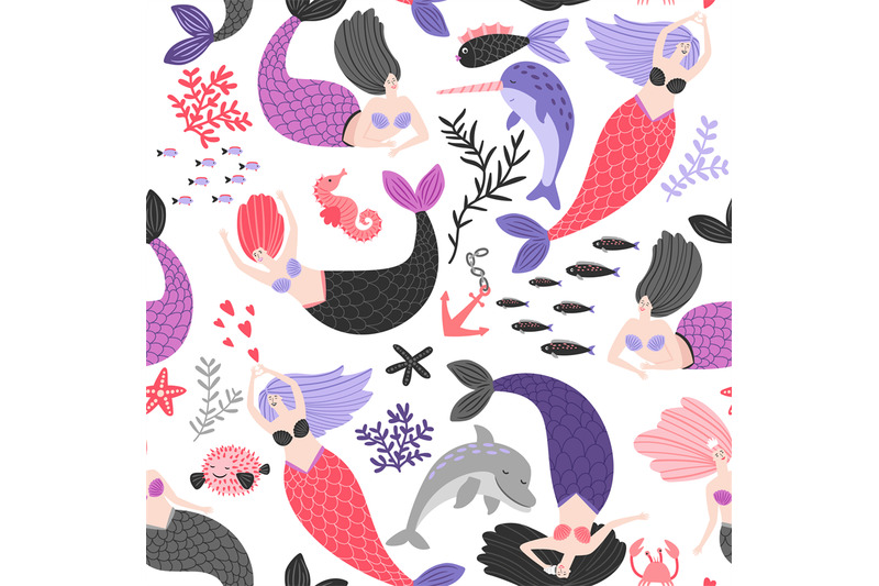 cartoon-mermaids-and-sea-animals-pattern
