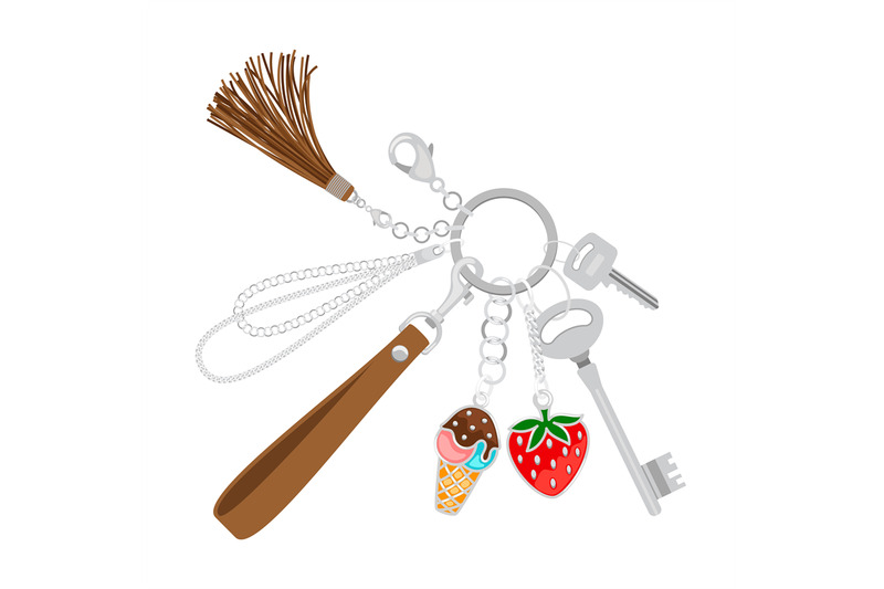 bunch-of-keys-with-trinket-isolated-on-white