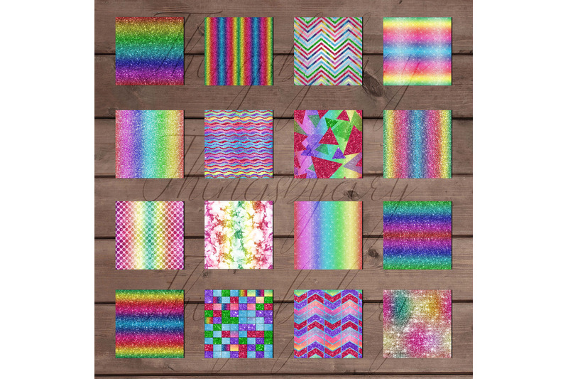 18-seamless-rainbow-unicorn-mermaid-glitter-digital-papers