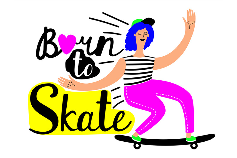 girl-riding-skateboard-active-hobby-vector-illustration