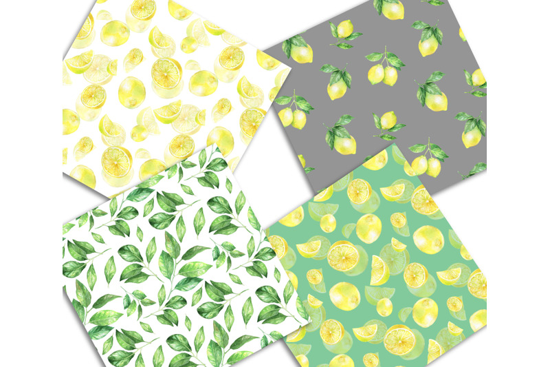 set-of-watercolor-digital-paper-with-lemons-seamless-patterns