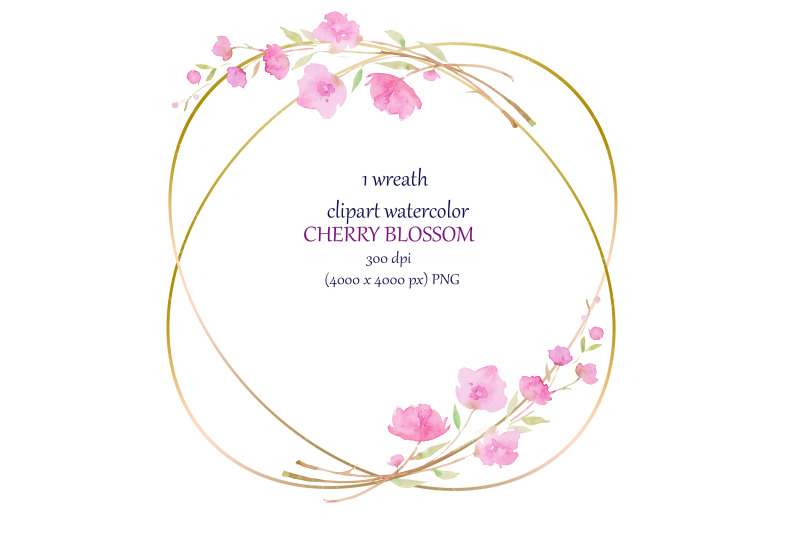 watercolor-cherry-blossom-wreath-with-golden-circle