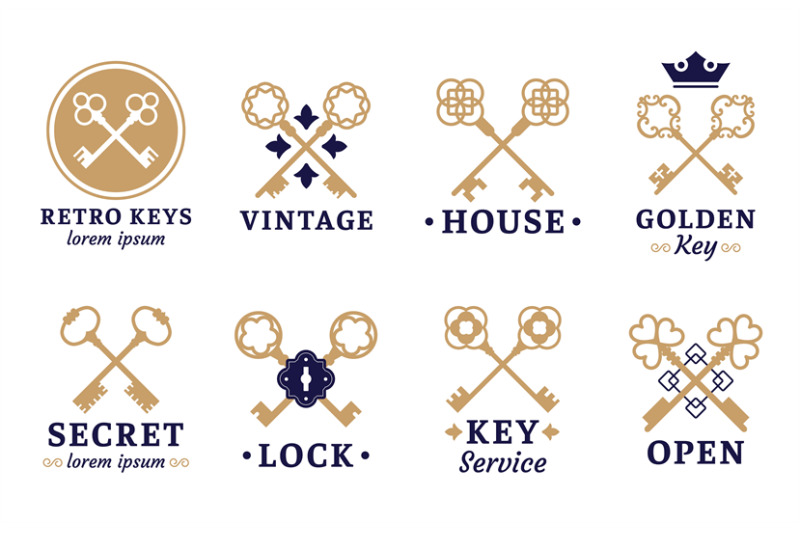 vintage-key-label-old-keys-emblem-retro-lock-and-key-service-vector