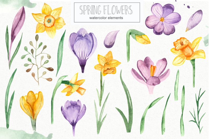 Watercolor spring flowers. Clipart, frames, wreaths ...