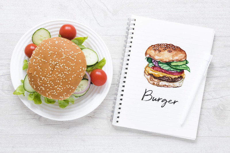 watercolor-food-set-illustrations-burger-6-burgers