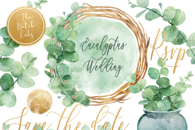 watercolor-eucalyptus-wedding-card-clipart-set