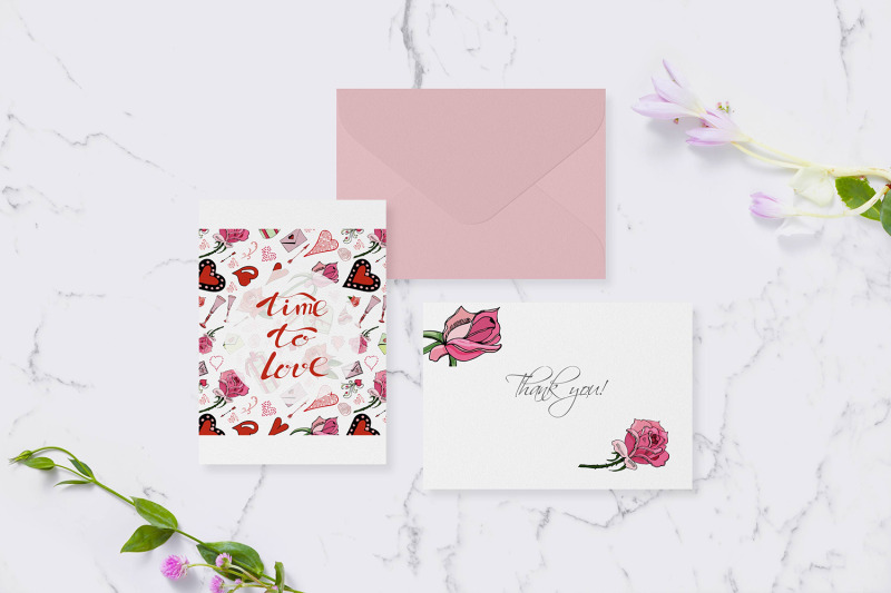 card-with-hand-drawn-color-elements-of-symbols-of-love