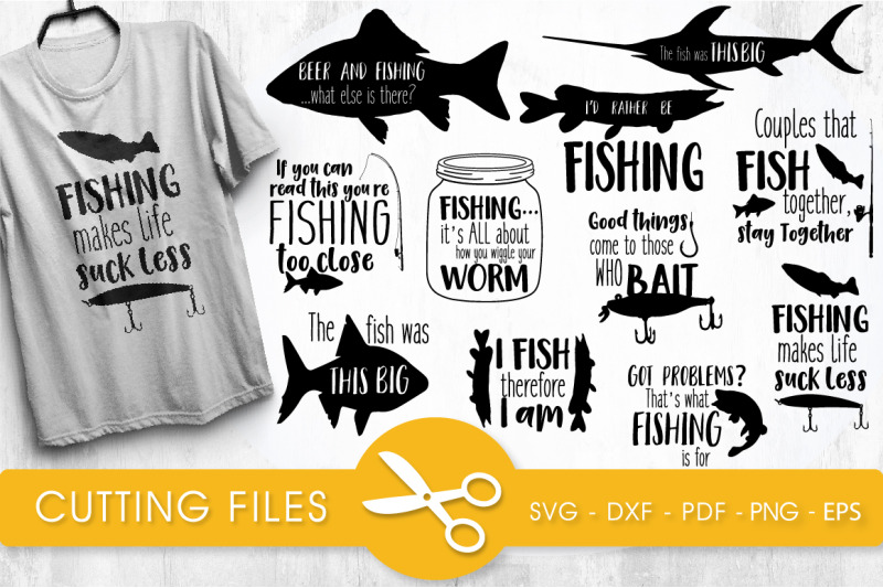 Fishing svg bundle cutting files svg, dxf, pdf, eps, png By