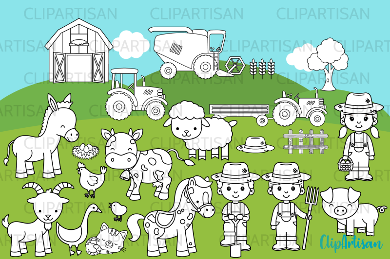 farm-animals-clipart-digital-stamp