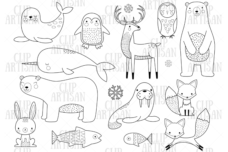 arctic-animals-clipart-winter-animals-digital-stamp