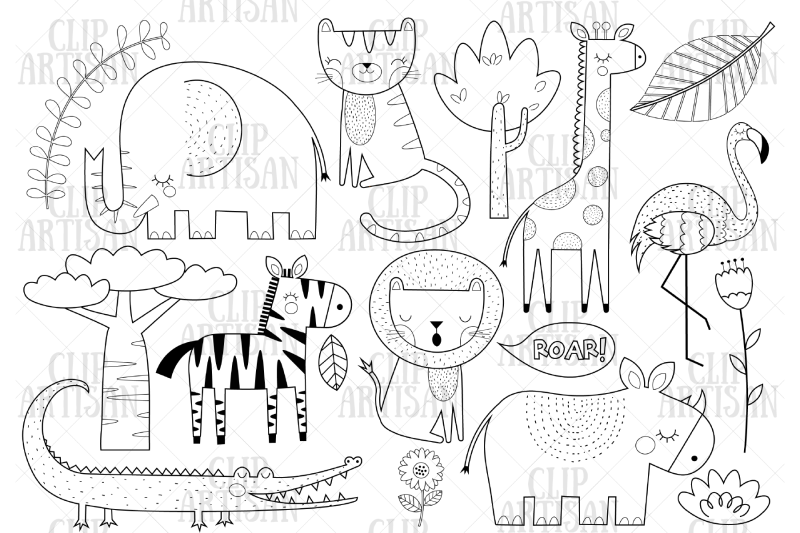 african-animals-clipart-safari-animals-digital-stamp