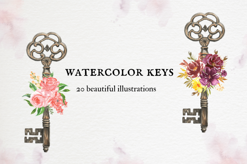 watercolor-keys-boho-keys-illustrations-old-key-clipart-antique-key