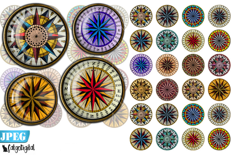 compass-rose-printable-round-images-digital-collage-sheet