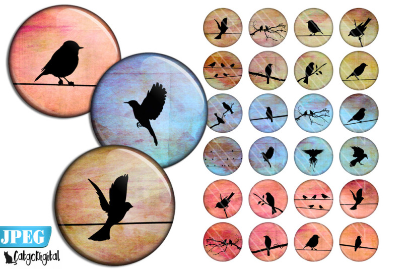 bird-silhouettes-digital-collage-sheet-bottle-cap-circle-images