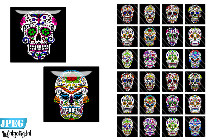 sugar-skulls-square-digital-printable-images-1-5-inch-1-inch
