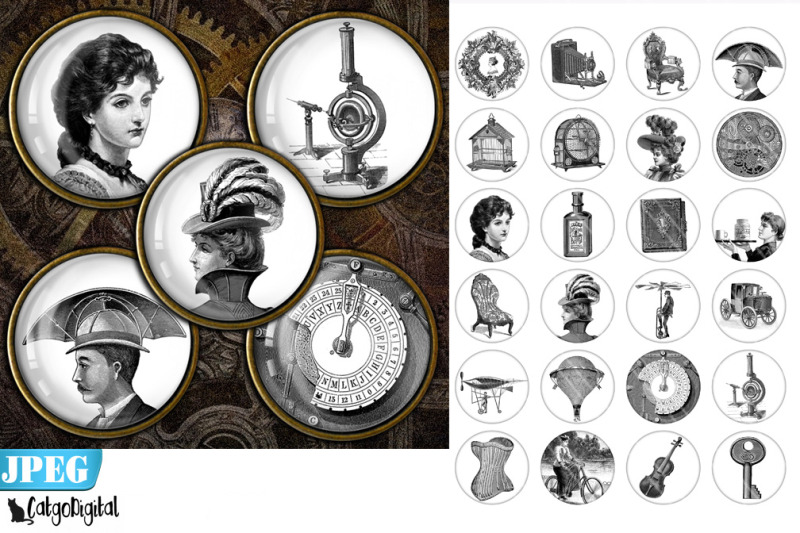 vintage-steampunk-objects-digital-circles-bottlecap-images