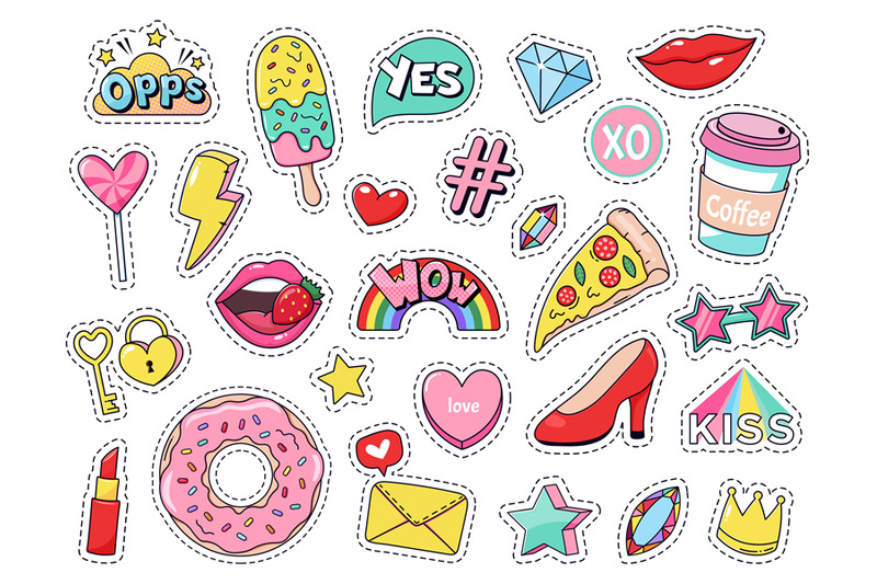 fashion-patches-comic-doodle-girl-badges-teenage-cute-cartoon-sticke