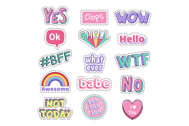 teenage-speech-patch-stickers-girls-fashion-funny-text-patches-oops