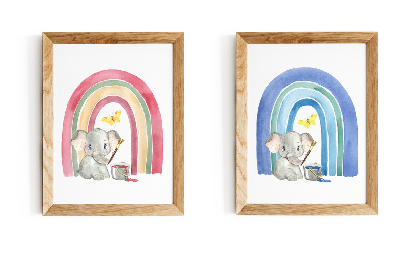 watercolor-rainbow-clipart-elephant-clipart-watercolor-printable-art