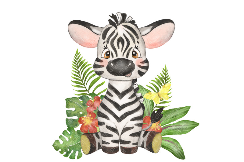 zebra-watercolor-clipart-baby-animal-and-rainbow-clipart-png-diy
