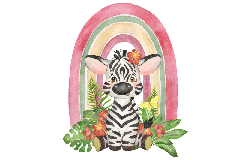 zebra-watercolor-clipart-baby-animal-and-rainbow-clipart-png-diy