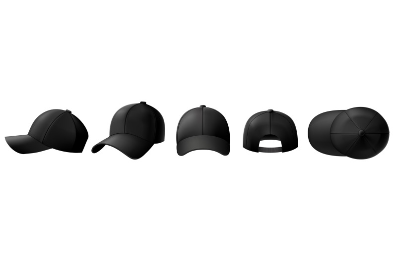 Download Black cap mockup. Baseball caps, sport hat template and realistic 3D t By Tartila ...