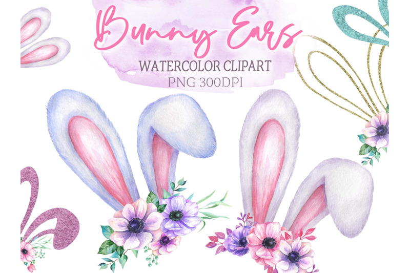watercolor-easter-bunny-ears-clipart-happy-easter-floral-ears-rabbits