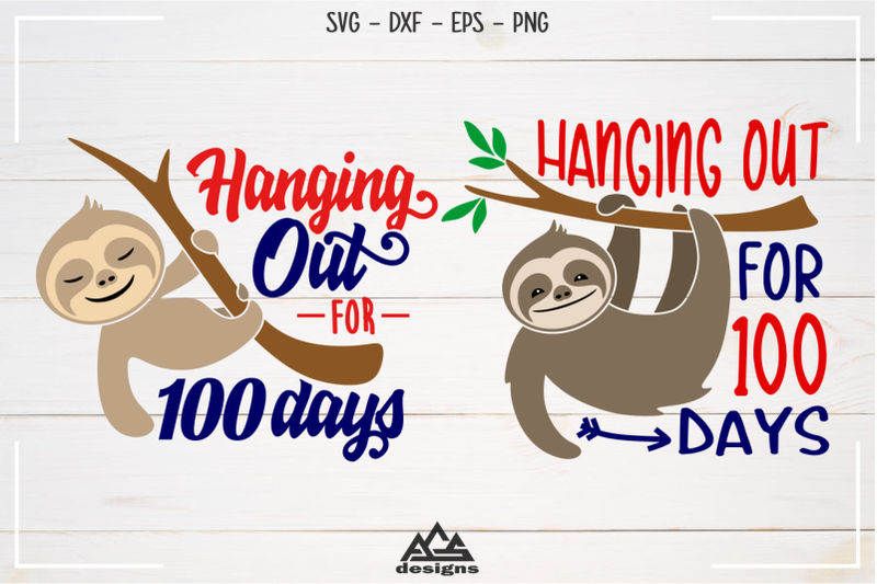 sloth-hanging-out-for-100-days-svg-design