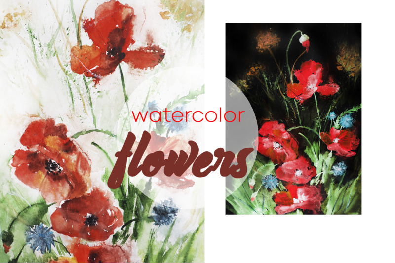watercolor-botanical-illustration-of-flowers-and-poppies-landscape