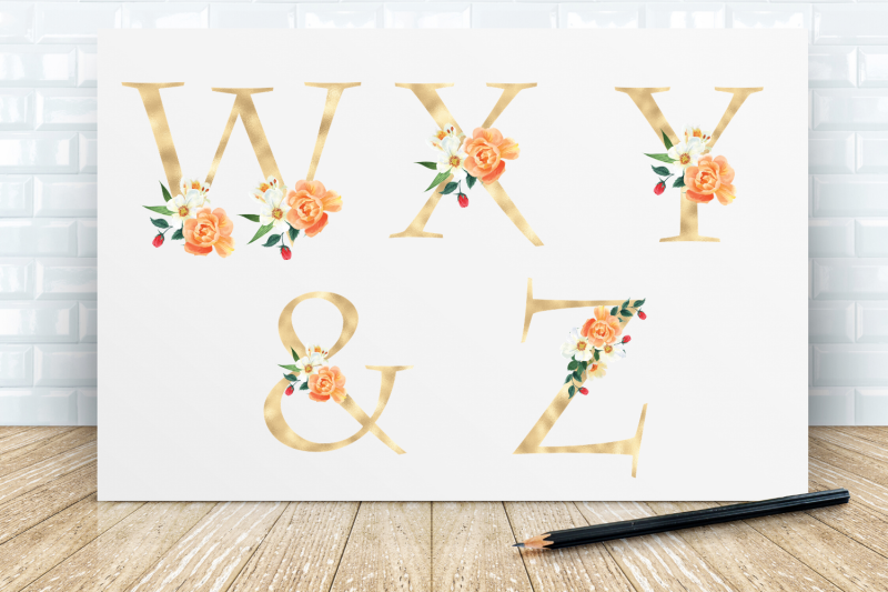 spring-floral-printable-alphabet-gold-foil-alphabet-floral-alphabet