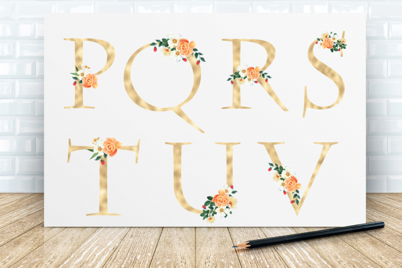 spring-floral-printable-alphabet-gold-foil-alphabet-floral-alphabet