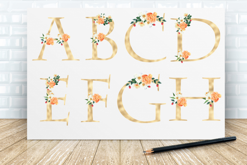 spring-floral-printable-alphabet-gold-foil-alphabet-floral-alphabet