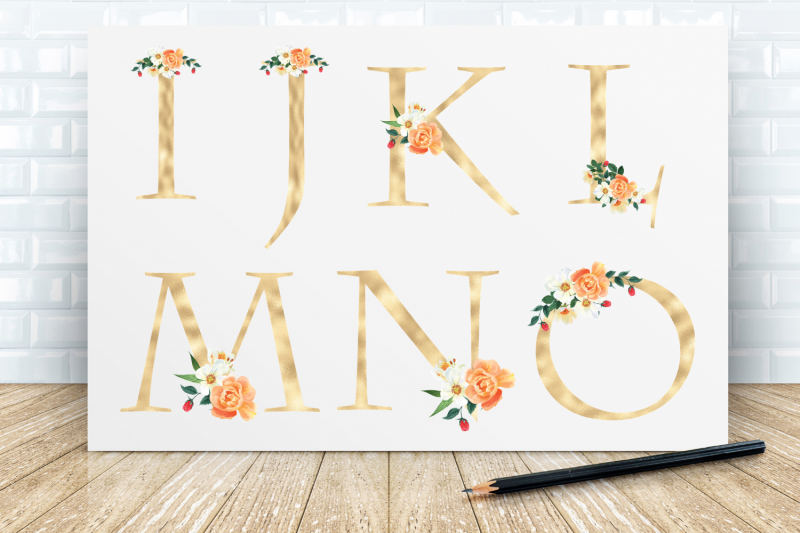 spring-floral-printable-alphabet-gold-foil-alphabet-floral-alphabet