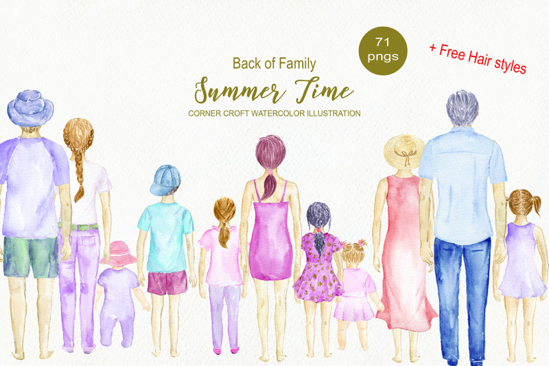 back-of-family-summer-time-watercolour-figures