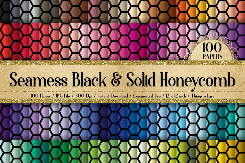 100-seamless-black-and-solid-honeycomb-bee-pattern-papers