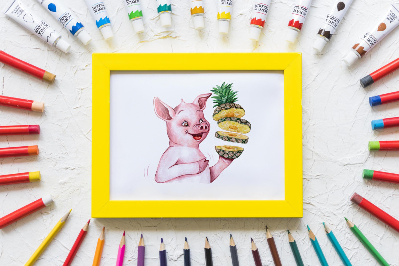 watercolor-cartoon-pig-nbsp-illustrations-funny-13-pigs