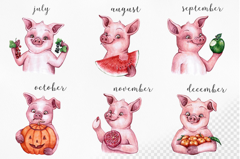 watercolor-cartoon-pig-nbsp-illustrations-funny-13-pigs