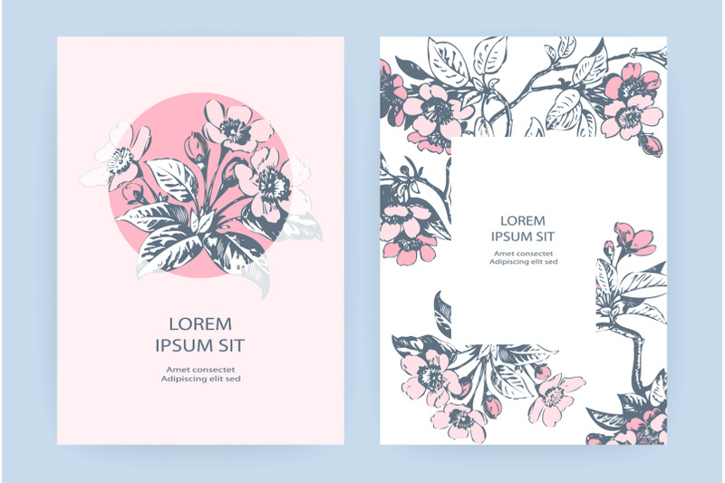 hand-drawn-sakura-pink-blossom-flowers-and-leaves-on-branches