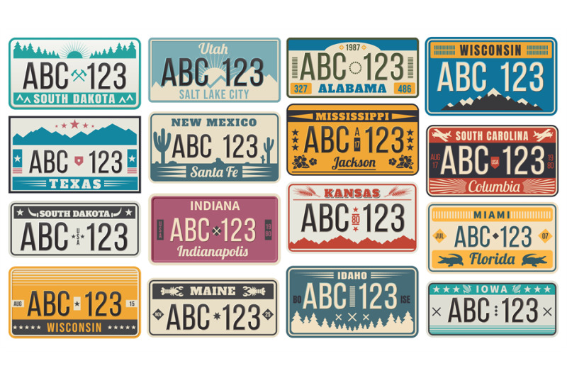 car-number-license-plate-retro-usa-cars-registration-number-signs-te