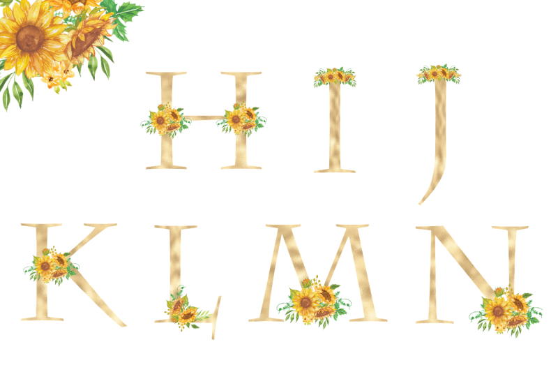 sunflowers-floral-printable-alphabet-gold-foil-alphabet