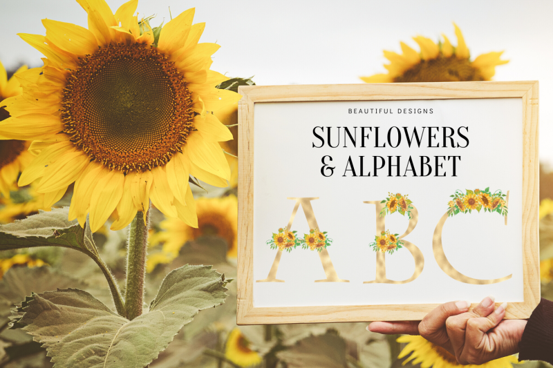sunflowers floral printable alphabet gold foil alphabet
