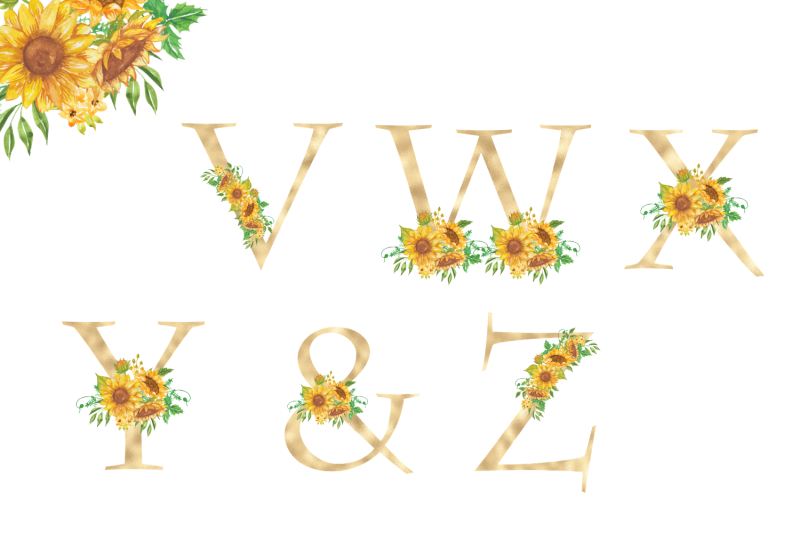 sunflowers-floral-printable-alphabet-gold-foil-alphabet-floral