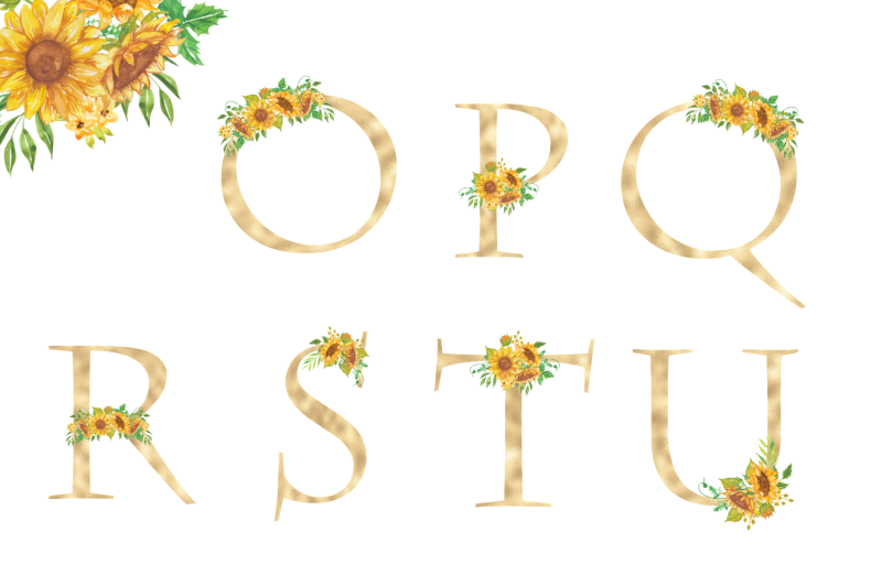 sunflowers-floral-printable-alphabet-gold-foil-alphabet