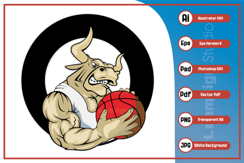 cartoon-character-of-bull-basketball-team-logo-design